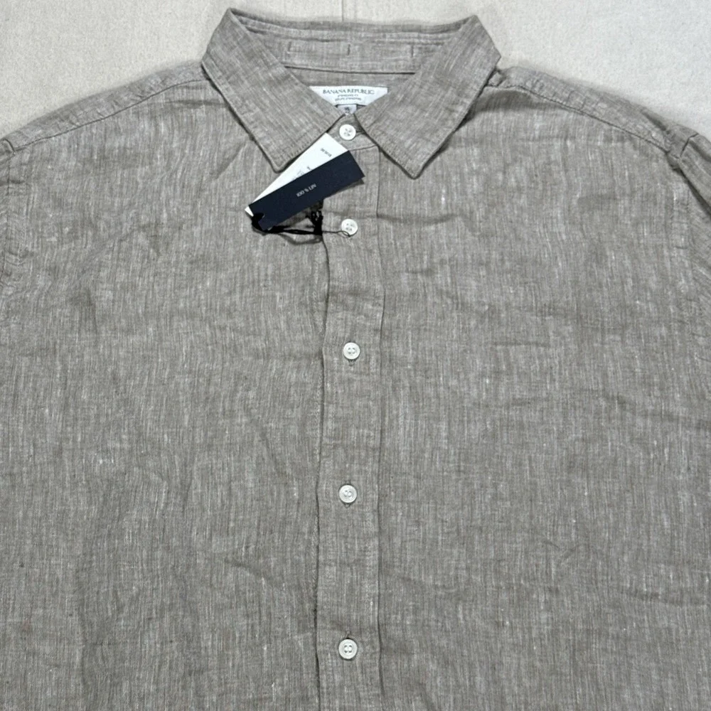 NWT Banana Republic Linen Men's Standard Poplin Button Up Shirt Size XL